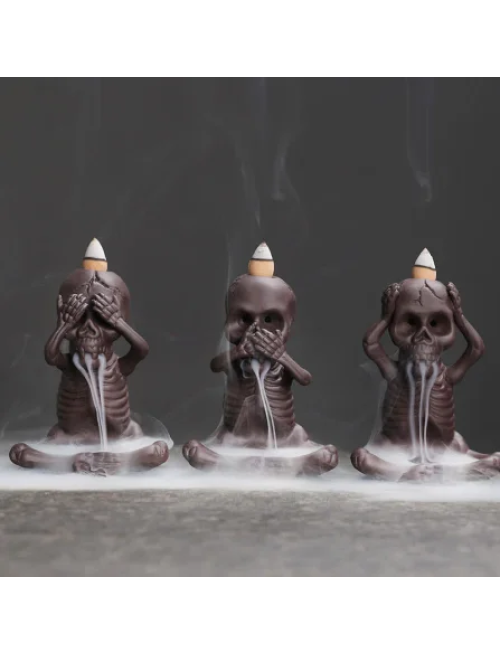 Mocoer Little Skull Ghost Purple Clay Backflow Smoke Fountain Peace Incense Burner Decoration