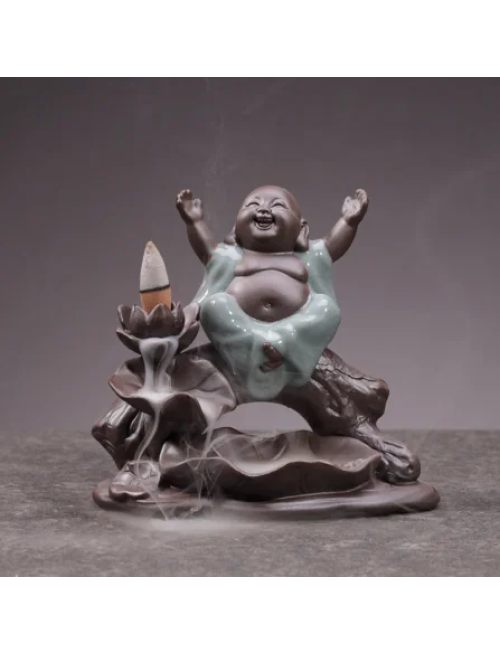 Mocoer Little Monk Ceramic Lotus Blessing Incense Burner Decoration