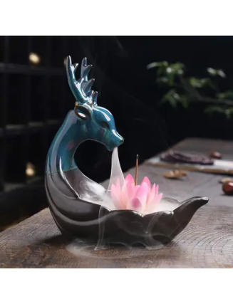 Mocoer Little Deer Ceramic Lotus Meditation Incense Burner Decoration