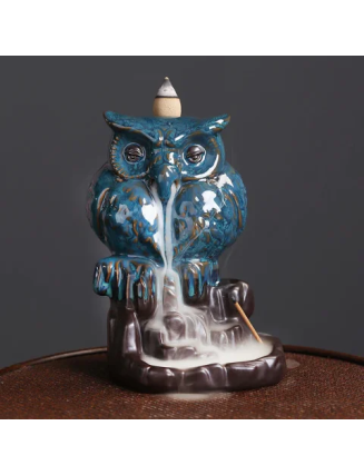 Mocoer Cute Owl Ceramic Backflow Smoke Fountain Meditation Healing Incense Burner Decoration
