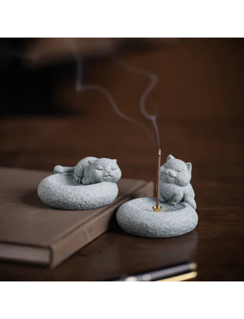 Mocoer Cute Lazy Standing Cat Healing Incense Burner Desk Decoration