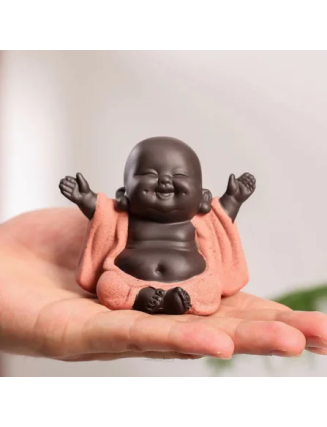 Mocoer Always Smiling Laughing Buddha Wealth Luck Purple Clay Maitreya Statue Decoration