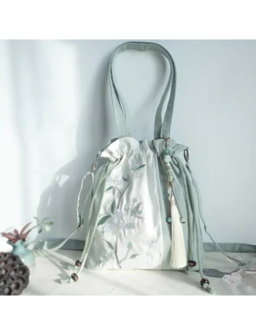 Mocoer Embroidered Green Pear Blue Epiphyllum Canvas Tote Crossbody Bag Shoulder Bag Handbag