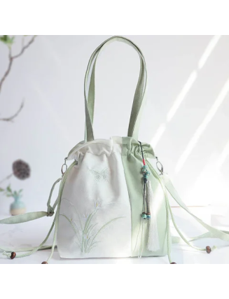 Mocoer Embroidered Grass Flowers Cherry Blossom Canvas Tote Crossbody Bag Shoulder Bag Handbag