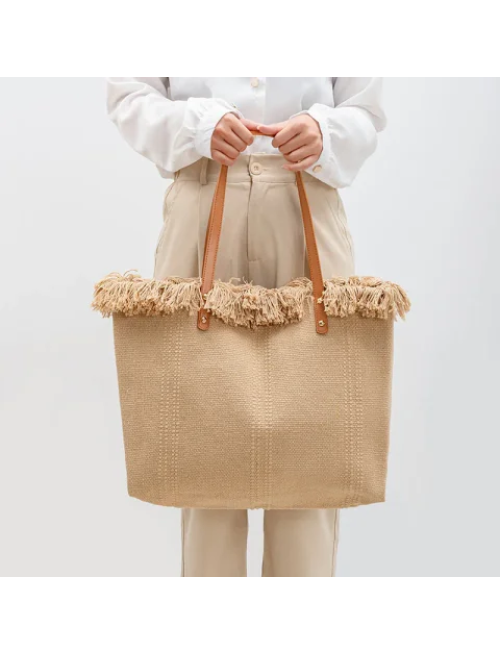 Mocoer Large Capacity Solid Color Tassel Canvas Tote Shoulder Bag