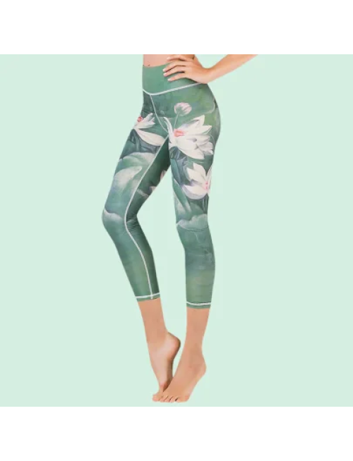 Mocoer Lotus Cherry Blossom Gradient Peacock Print Lycra Fabric Sports Cropped Leggings Women's Yoga Capri Pants