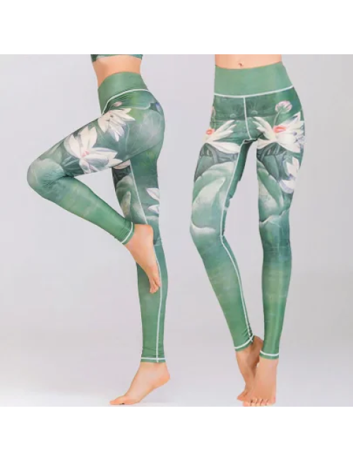 Mocoer Lotus Cherry Blossom Gradient Peacock Print Lycra Fabric Fitness Leggings Women's Yoga Pants