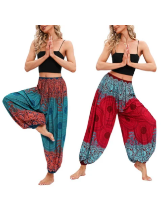 Mocoer Loose Circle-shaped Flowers Pattern Harem Trousers Women's Yoga Pants