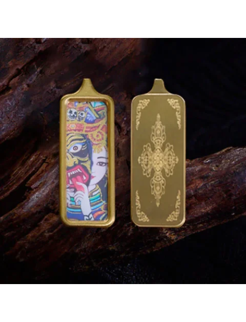 Mocoer Tibet Zakiram Yellow God of Wealth Nine Tailed Fox Hand-Painted Thangka Calm Necklace Pendant