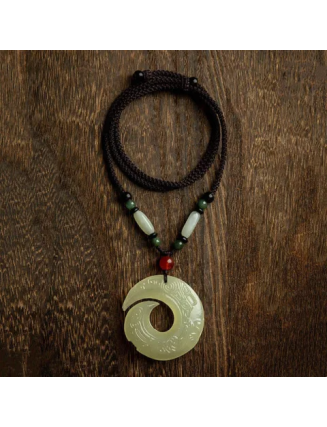 Mocoer Peace Buckle Jade Small Leaf Red Sandalwood Cinnabar Agate Luck Necklace Pendant