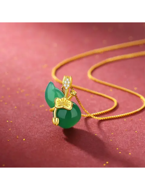 Mocoer Cyan Jade Gourd Lotus Leaf Abundance Pendant Necklace