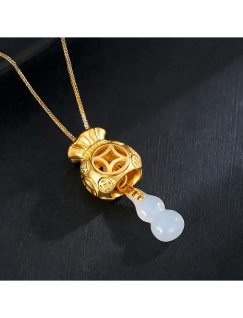 Mocoer Auspicious Feng Shui Money Bag Jade Pendant Necklace