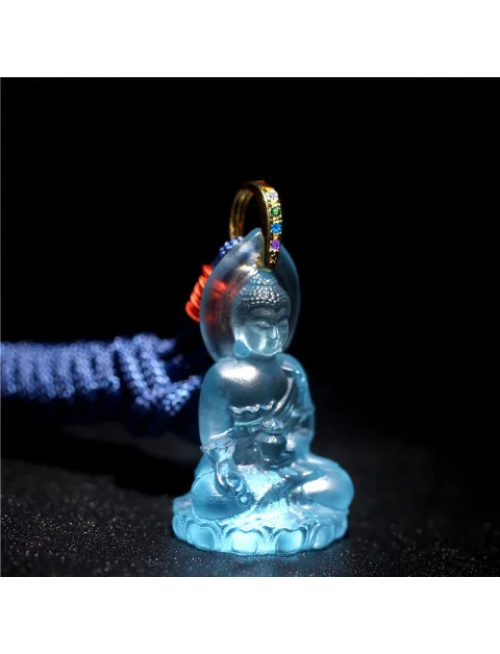 Mocoer Blue Tathagata Buddha Medicine Buddha Liuli Crystal Serenity Amulet Necklace Pendant