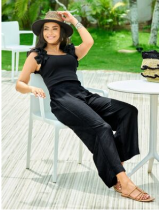 Malibu Linen Cropped Pant Black