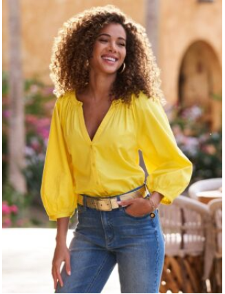Brooke Notch Neck Poplin Shirt Habanero Gold