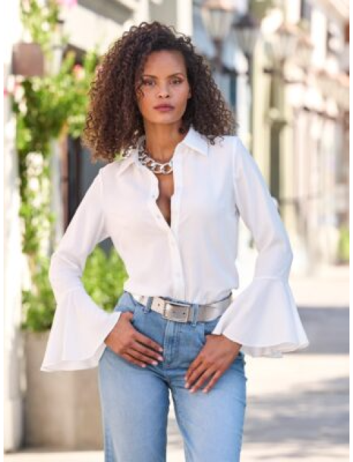 Alexa Flare Sleeve Shirt White