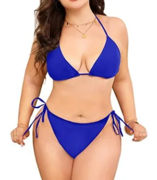 Adjustable Tie-Side Plus Size String Triangle Bikini For Women-Royal Blue