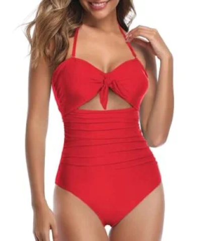 Removable Halter Straps Swimsuits Halter Backless One Piece Swimsuits-Red
