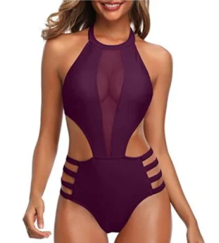 Flattering Mesh Swimsuit Sexy One Piece Bathing Suit For Women-Maroon