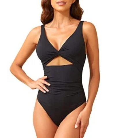 Cutout V Neck One Piece Swimsuits for Women Tummy Control Ruched Swimwear