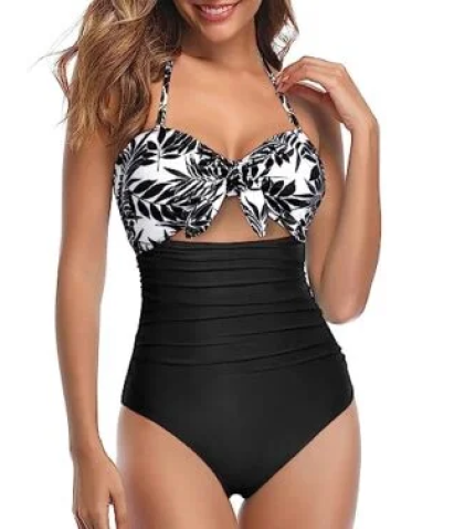 Halter One Piece Front Tie Knot Swimwear