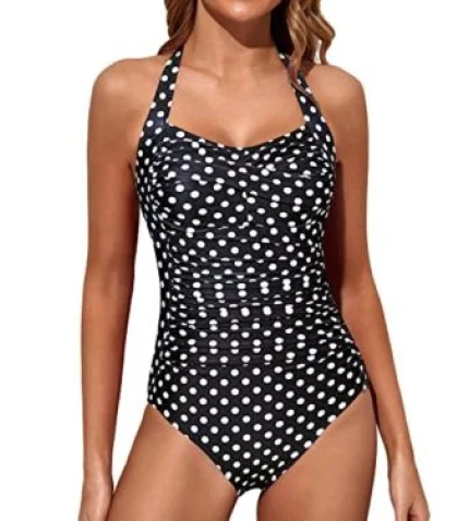 High Waisted Tummy Control Slimming One Piece Swimwear-Black Dot