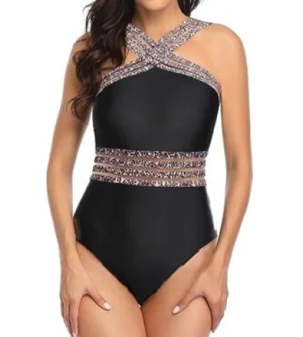 Crisscross Halter Mesh Cutout One Piece Swimsuit