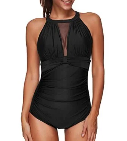 Padded Push-Up Bra Plunge Monokini Women One Piece Swimsuit-Black
