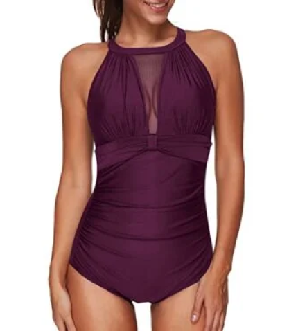 Sexy Deep Plunge Push-Up One Piece Swimsuit For Women-Maroon