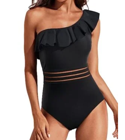 Flounce One Shoulder Tummy Control One Piece Swimsuit