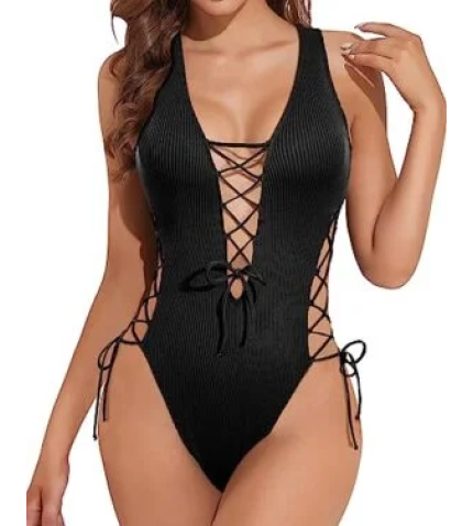 Lace Up Swimsuits Deep V Neck Swimwear