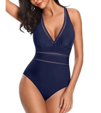 Sexy Backless Mesh Hollow Out One Piece Swimsuits For Women-Navy Blue