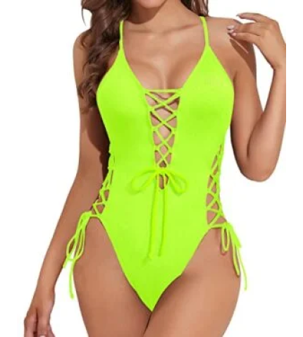 Tummy Control Sexy One Piece Swimsuit For Women-Yellow Green